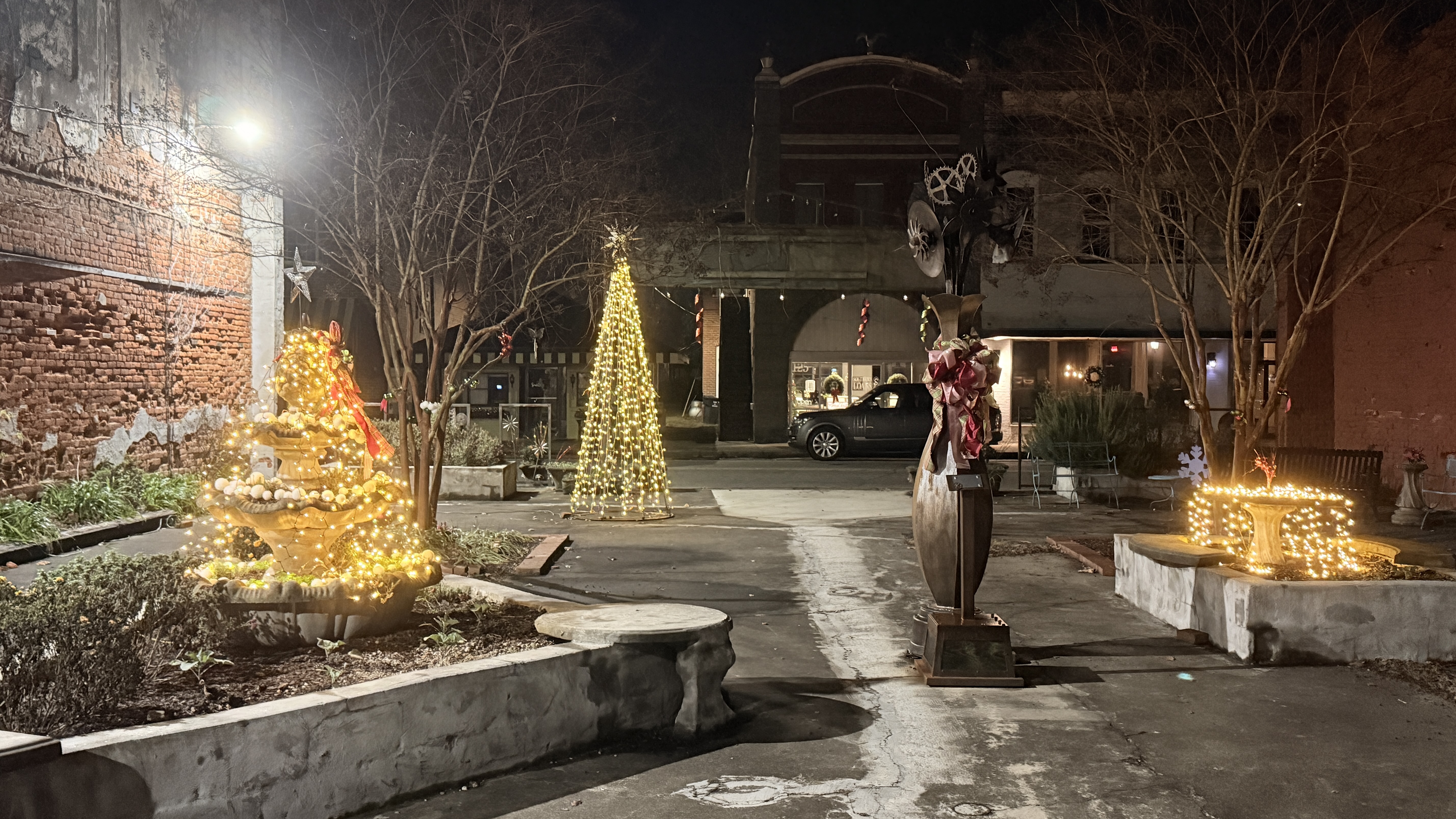 Wide view of Town Square lights in Enfield